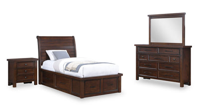 Sonoma 6pc Bedroom Set with Two-Sided Storage Bed, Dresser, Mirror & Nightstand, Mango Brown - Twin Size | Ensemble de chambre à coucher Sonoma 5 pièces avec lit de rangement des 2 côtés, commode, miroir et table de nuit, brun manguier - format lit simple