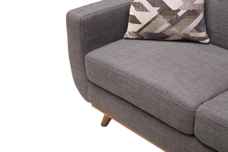 Kort & Co. Freeman 88\" Linen-Look Fabric Sofa with Wood Base and Tufted Back Cushions - Charcoal Grey