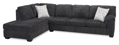 Made in Canada Morgan 2-Piece Left-Facing Chenille Fabric Sofa Bed Sectional with Accent Pillows - Grey | Sofa-lit sectionnel de gauche Morgan 2 pièces fabriqué au Canada en tissu de chenille avec coussins décoratifs - gris
