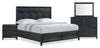 Casa 6pc Bedroom Set with Bed, Dresser, Mirror & Nightstand, Black - King Size