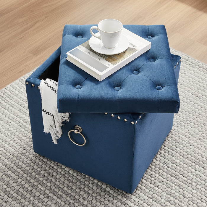 Yukon 17\" Square Velvet Storage Ottoman - Navy