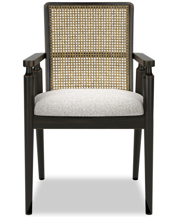 Shaw Dining Arm Chair with Polyester Fabric, Cane-Look Woven Back - Black