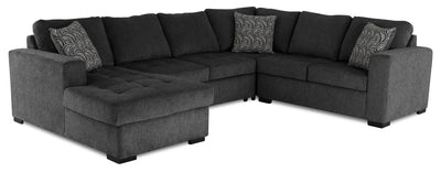 Made in Canada Legend 4-Piece Left-Facing Chenille Fabric Sleeper Sectional with Storage Chaise - Pepper Grey | Sofa-lit sectionnel de gauche Legend 4 pièces fabriqué au Canada en tissu de chenille avec fauteuil long de rangement - gris poivre