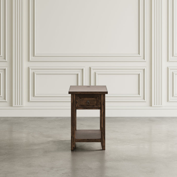 Branson 16\" Chairside Table with Storage, Shelf and USB Port - Dark Brown