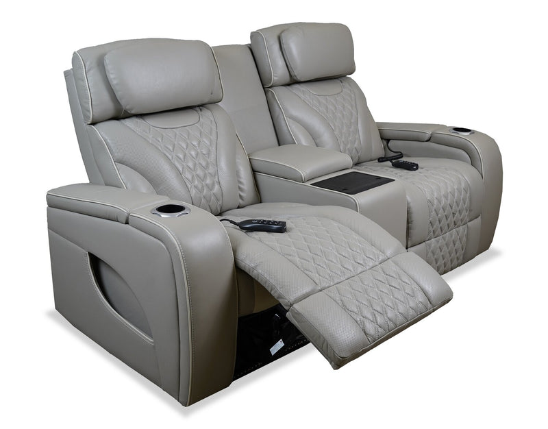 Elite 74\" Genuine Leather Massage Power Reclining Loveseat with Immersive Audio and Power Headrests - Putty
