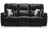 Made in Canada Dawson 87\" Genuine Leather Power Reclining Sofa with USB Port and Accent Pillows - Black