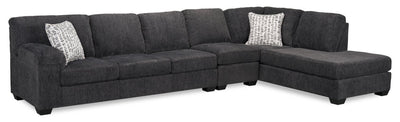 Made in Canada Morgan 3-Piece Right-Facing Chenille Fabric Sectional with Sofa and Accent Pillows - Grey | Sofa sectionnel de droite Morgan 3 pièces fabriqué au Canada en tissu de chenille avec sofa et coussins décoratifs - gris