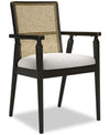 Shaw Dining Arm Chair with Polyester Fabric, Cane-Look Woven Back - Black