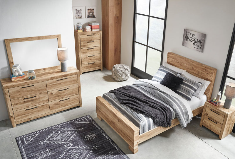 Derekson 6pc Bedroom Set with Panel Bed, Dresser, Mirror & Nightstand, Natural - Full Size