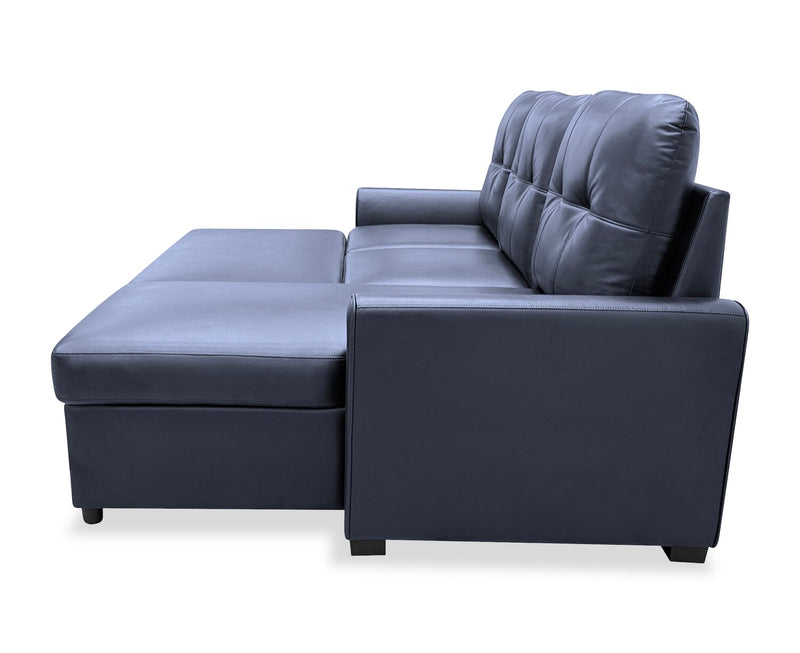 Carter 2-Piece Right-Facing Leather-Look Fabric Sleeper Sectional with Storage Chaise - Black