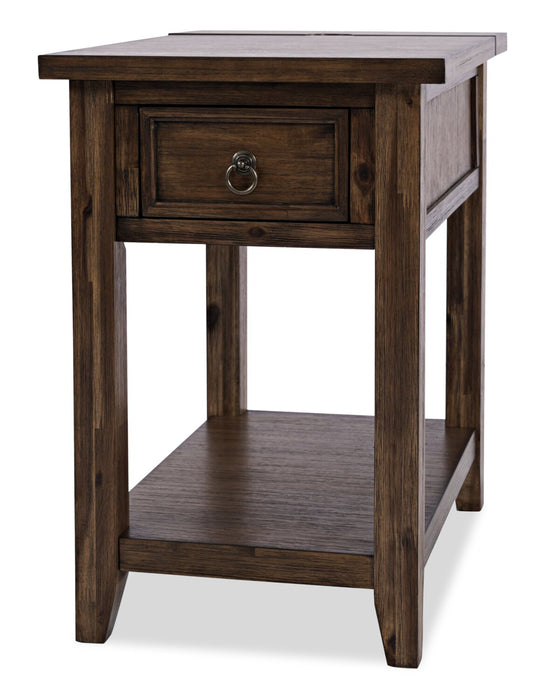 Branson 16\" Chairside Table with Storage, Shelf and USB Port - Dark Brown