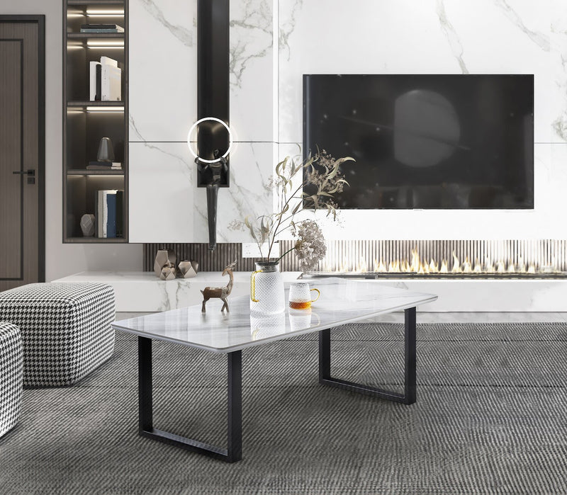 Serena 47.25\" Modern Coffee Table - White & Black with Marble Look