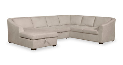 Envy 3-Piece Left-Facing Chenille Fabric Sleeper Sectional with Storage Chaise - Almond Beige | Sofa-lit sectionnel de gauche Envy 3 pièces en tissu de chenille avec fauteuil long de rangement - beige amande