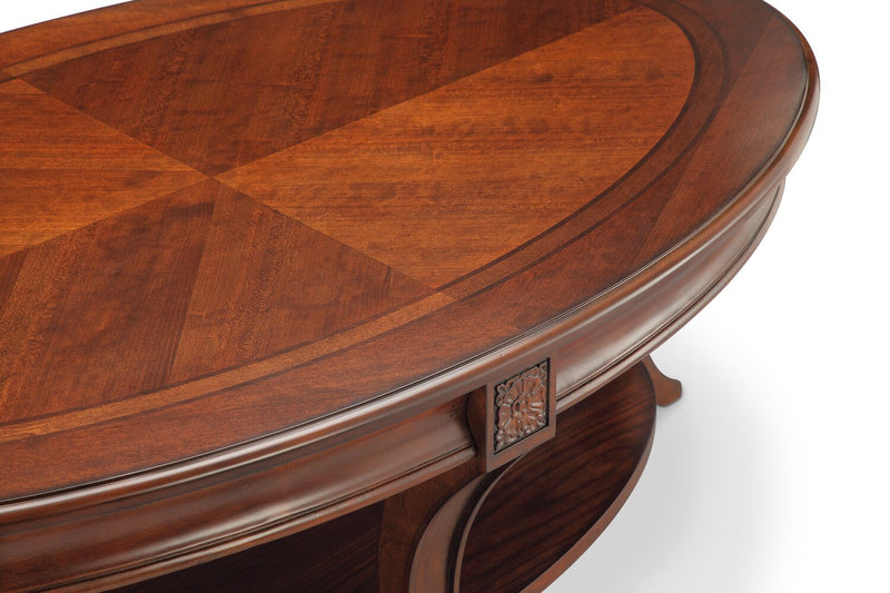 Kerwin 50\" Traditional Oval Coffee Table with Shelf and Casters - Cherry