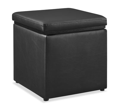 Manitoba 18" Square Faux Leather Storage Ottoman - Black | Pouf de rangement carré Manitoba de 18 po en similicuir - noir