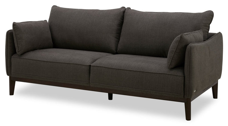 Cindy Crawford Home Gena 78.7\" Linen-Look Fabric Condo Size Sofa with Removable Back Cushions - Charcoal Grey
