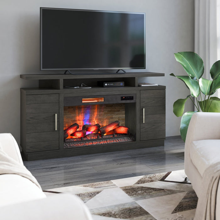 Breya 64\" Modern Electric Fireplace TV Stand with Storage & USB Charging for TVs up to 70\"- Grey