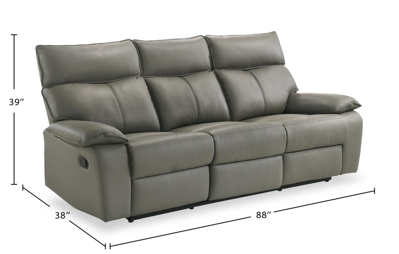 Matteo 88\" Genuine Leather Reclining Sofa - Aviarah Grey