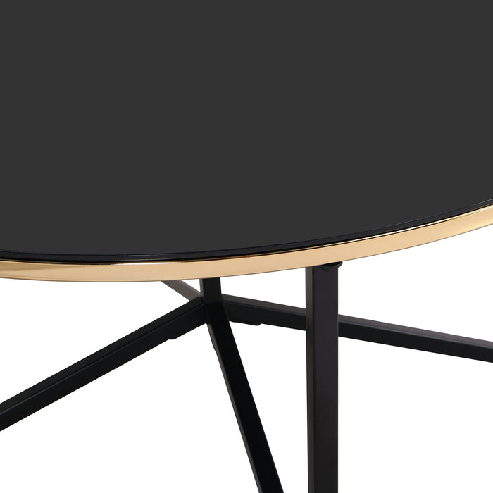 Xander 24\" Modern Round Glass Top End Table - Black and Gold with Metal Legs