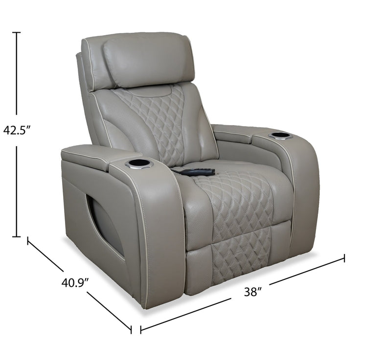 Elite 38\" Genuine Leather Massage Power Reclining Chair with Immersive Audio and Power Headrest - Putty