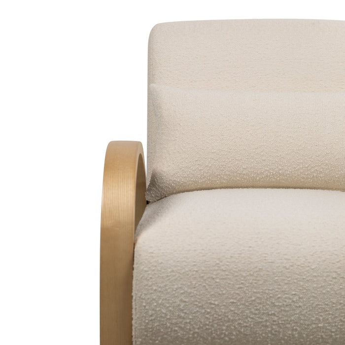 Loft 27.55\" Boucle Fabric Accent Chair with Accent Pillow and Wood Armrests and Legs - White