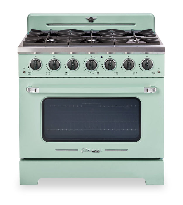 Classic Retro by Unique 36\" 5.2 Cu. Ft. 6-Burner Gas Range with Convection - Summer Mint Green - UGP-36CR LG