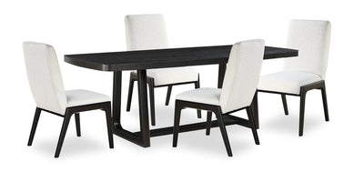 Alma 5pc Dining Set with Table & 4 Chairs, Trestle Base, 86"W - Charcoal Black & White | Ensemble de salle à manger Alma 5 pièces avec table de 86 po (L), base à tréteaux et 4 chaises - anthracite noir et blanc