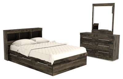 Riley Mates Bed 5pc Set with Bookcase Headboard, Dresser & Mirror, Grey - Full Size | Ensemble lit matelot Riley 5 pièces avec tête de lit bibliothèque, commode et miroir, gris - format lit double