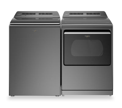 Whirlpool 6 Cu. Ft. Top-Load Washer and 7.4 Cu. Ft. Gas Dryer - Chrome Shadow | Laveuse à chargement par le haut de 6 pi³ et sécheuse à gaz de 7,4 pi³ de Whirlpool - ombre chrome | WHTL812G
