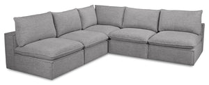 Fusion Modular 5-Piece Silver Grey Chenille Fabric Armless Sectional with Removable Feather Down Back Cushions