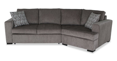 Made in Canada Legend 2-Piece Right-Facing Chenille Fabric Cuddler Sleeper Sectional - Pewter Brown | Sofa-lit sectionnel enveloppant de droite Legend 2 pièces fabriqué au Canada en tissu de chenille - brun étain