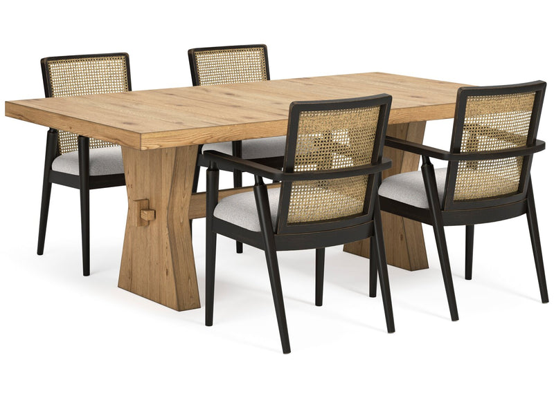 Shaw Dining Arm Chair with Polyester Fabric, Cane-Look Woven Back - Black