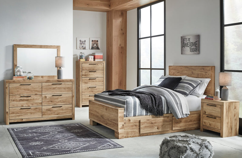 Derekson Storage Bed with 2 Built-In Side Drawers, Natural - Queen Size