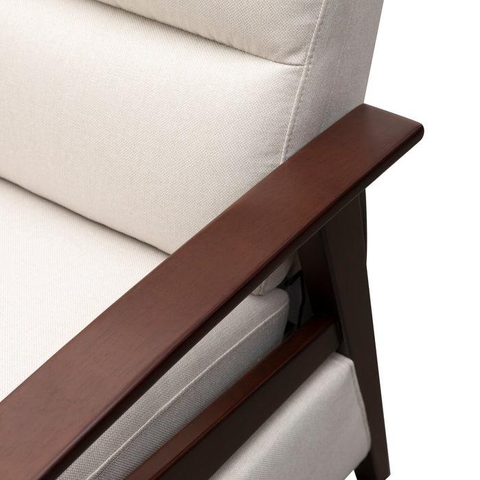 Bree 28.5\" Linen-Look Fabric Pushback Reclining Accent Chair with Wood Armrests and Legs - Beige