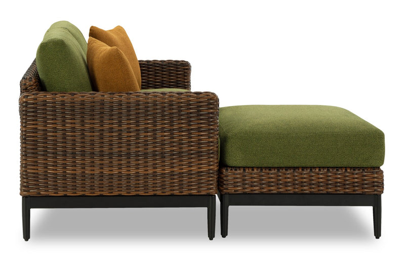 Tofino Outdoor Patio Ottoman - Resin Wicker & Aluminum - UV & Weather Resistant - Green/Brown/Black