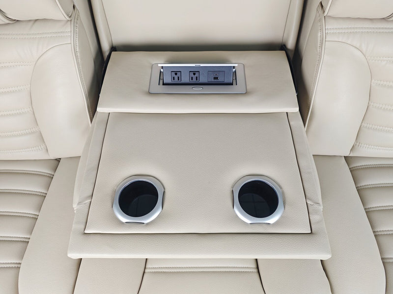 Zen 3-Piece Leather-Look Fabric Power Reclining Sectional with Massage, Drop-Down Console and Refrigerator - Apricot