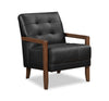 Enzo 26\" Genuine Leather Accent Chair with Biscuit Tufting, Track Arms and Wood Legs - Black