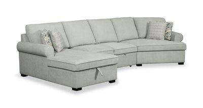 Scott Living Haven 3-Piece Right-Facing Chenille Fabric Cuddler Sleeper Sectional with Storage - Seafoam Blue | Sofa-lit sectionnel enveloppant de gauche Haven de Scott Living 3 pièces en tissu de chenille avec rangement - écume de mer