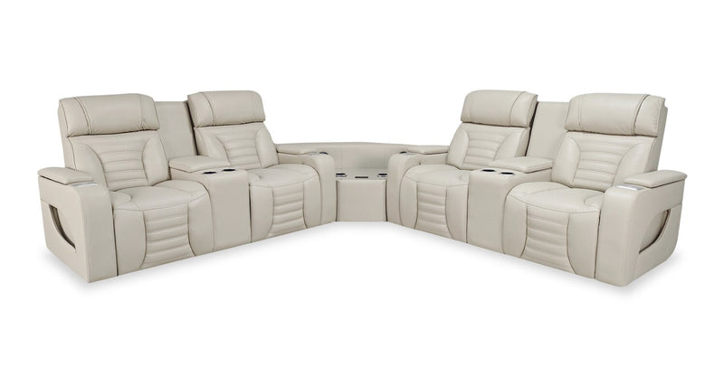 Zen 3-Piece Leather-Look Fabric Power Reclining Sectional with Massage and Two Refrigerator Consoles - Apricot
