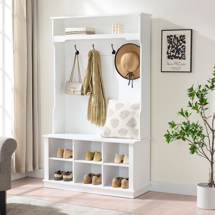 Quinn 39.75\" Hall Tree with Shoe Storage - Matte White