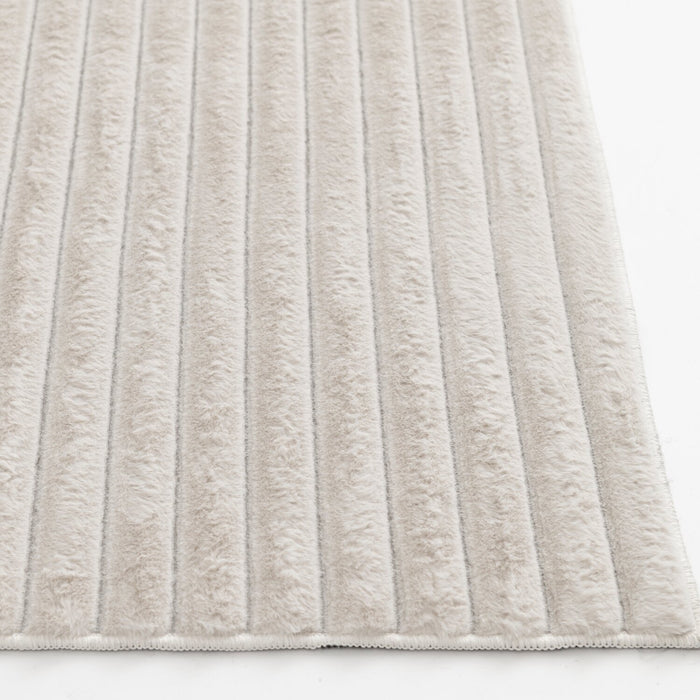 Faux Fur Channel Ivory Area Rug with Memory Foam Backing - 7' x 10'