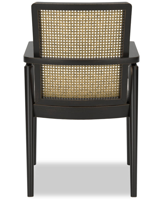 Shaw Dining Arm Chair with Polyester Fabric, Cane-Look Woven Back - Black