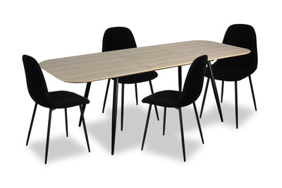 Joss 5pc Dining Set with Table & 4 Chairs - 63-86.5"W Butterfly Extension, Metal - Natural/Black | Ensemble de salle à manger Joss 5 pièces avec table et 4 chaises - rallonge papillon 63 po à 86,5 po (L), métal - naturel et noir