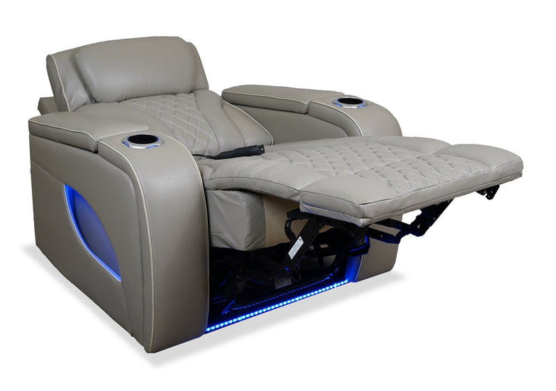 Elite 38\" Genuine Leather Massage Power Reclining Chair with Immersive Audio and Power Headrest - Putty