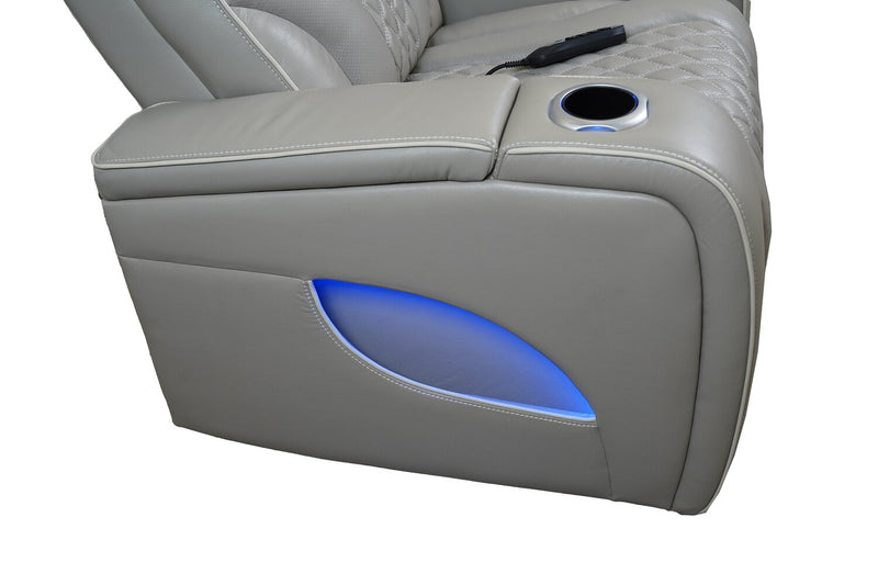 Elite 74\" Genuine Leather Massage Power Reclining Loveseat with Immersive Audio and Power Headrests - Putty