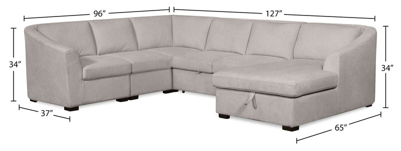 Envy 5-Piece Right-Facing Chenille Fabric Sleeper Sectional with Storage Chaise - Fog Grey