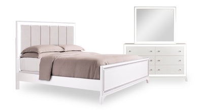 Halo 5pc Bedroom Set with Bed, Dresser & Mirror, LED, Glam, White - Queen Size | Ensemble de chambre à coucher Halo 5 pièces somptueux avec lit, commode, miroir et éclairage à DEL, blanc - format grand lit