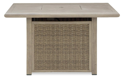 Muskoka Outdoor Patio Fire Pit Table - 50,000 BTU, Resin Wicker, Metal - Beige | Foyer-table Muskoka pour la terrasse à l’extérieur - 50 000 BTU, osier en résine, métal - beige