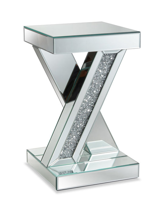 Lydia 12\" Mirrored Accent Table with Crystals - Silver