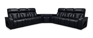 Zen 3-Piece Leather-Look Fabric Power Reclining Sectional with Massage and Two Drop-Down Consoles - Black